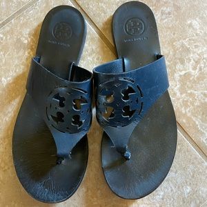 Navy Blue Leather Tory Bunch Sandals
